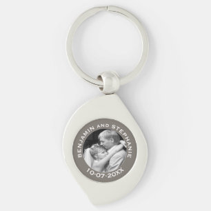 Wedding First Christmas Photo Custom Name and Year Key Ring
