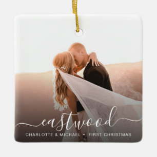 Wedding First Christmas Photo Keepsake Ceramic Ornament