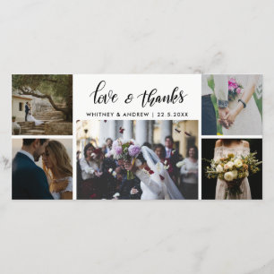 Wedding Five Photos Love & Thanks Script Thank You Card