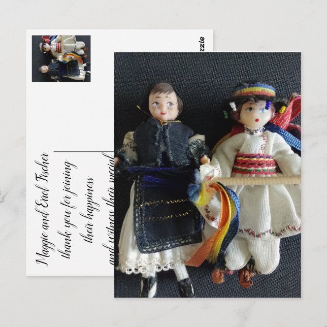 Wedding Flat Thank You Card Romanian National  (Front/Back)
