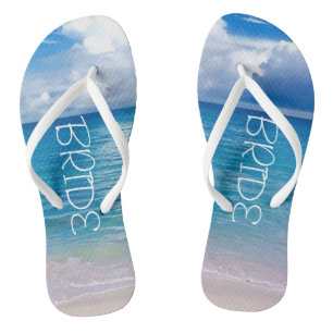 Wedding Flip Flops Bride Name Blue Ocean