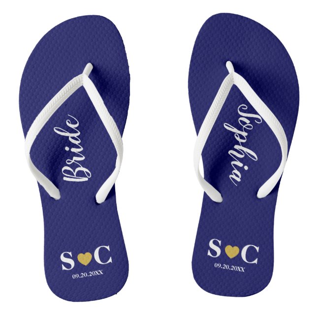 Wedding Flip Flops for Bridal Party, Beach Bride (Footbed)