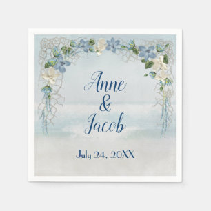 Wedding Floral Arch on Ocean Watercolor Napkin