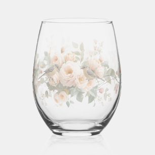 Wedding floral bird Elegant Simple Minimal Simple  Stemless Wine Glass