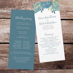 Wedding Floral Blue Hydrangea Ceremony Program Programme