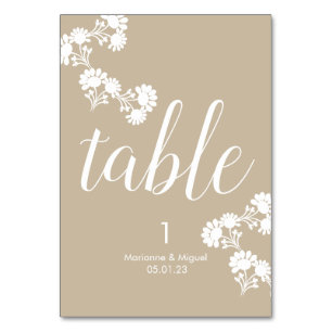 Wedding Floral Botanical Beige Seating Table Number