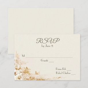 Wedding Floral Bouquet On Ivory RSVP Card