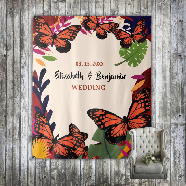 Wedding Floral Butterflies Nature Photo Backdrop  Tapestry (Wedding Floral Butterflies Nature Photo Backdrop)