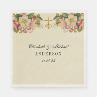Wedding Floral Crucifix Vintage Cherry Blossoms Na Napkin
