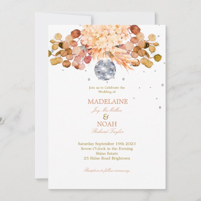 Wedding Floral Disco Ball Elegant Chic  Invitation (Front)