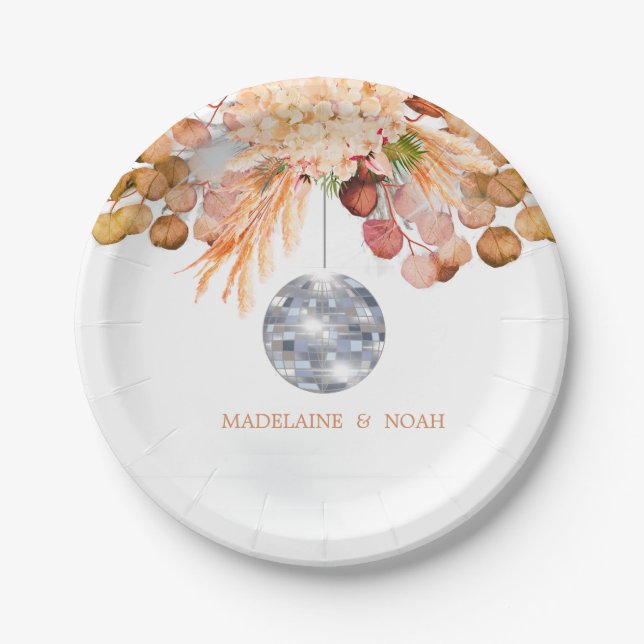 Wedding Floral Disco Ball Elegant Chic  Paper Plate (Front)