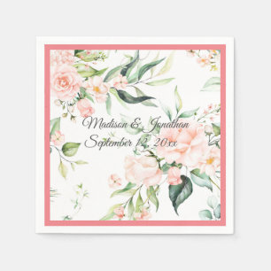 Wedding Floral Elegant Pink Chic Girly Script Name Napkin