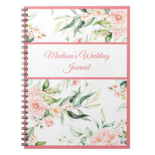Wedding Floral Elegant Pink Chic Girly Script Name Notebook