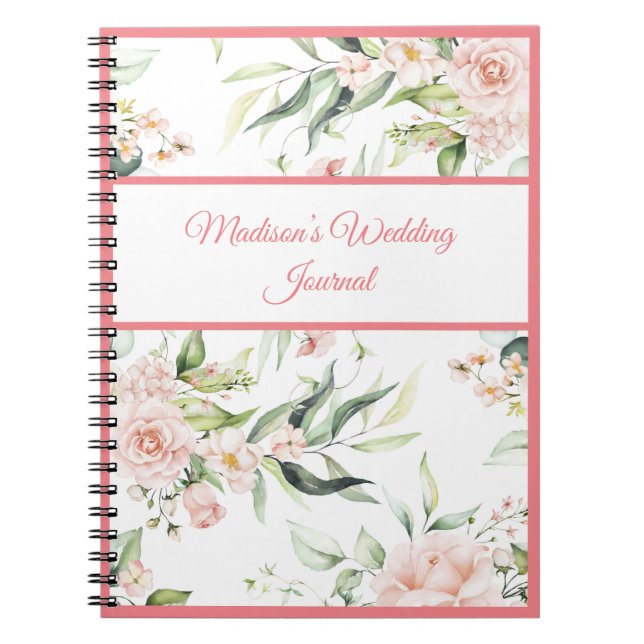Wedding Floral Elegant Pink Chic Girly Script Name Notebook (Front)