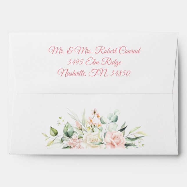 Wedding Floral Elegant Pink Chic Personalised Envelope (Back (Top Flap))