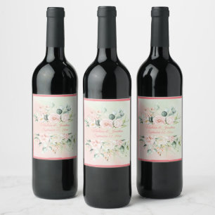 Wedding Floral Elegant Pink Script Personalise Wine Label