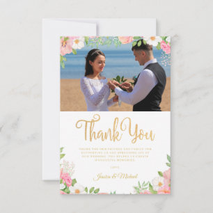 Wedding Floral Elegant Rose Tulip Pink Photo Thank You Card