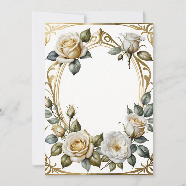 wedding floral frame romantic and gold invitation (Front)