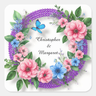 Wedding Floral Frame with Colourful Flowers Square Sticker