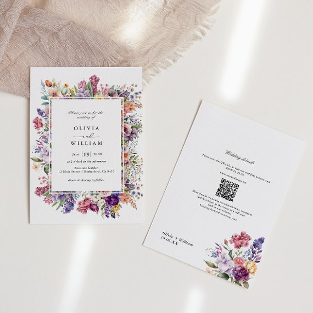 Wedding Floral Garden QR Code All In One  Invitation (Creator Uploaded)