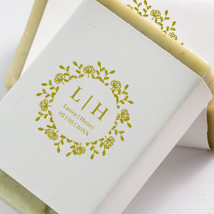 Wedding Floral Garland Boho Style Initials Design Rubber Stamp