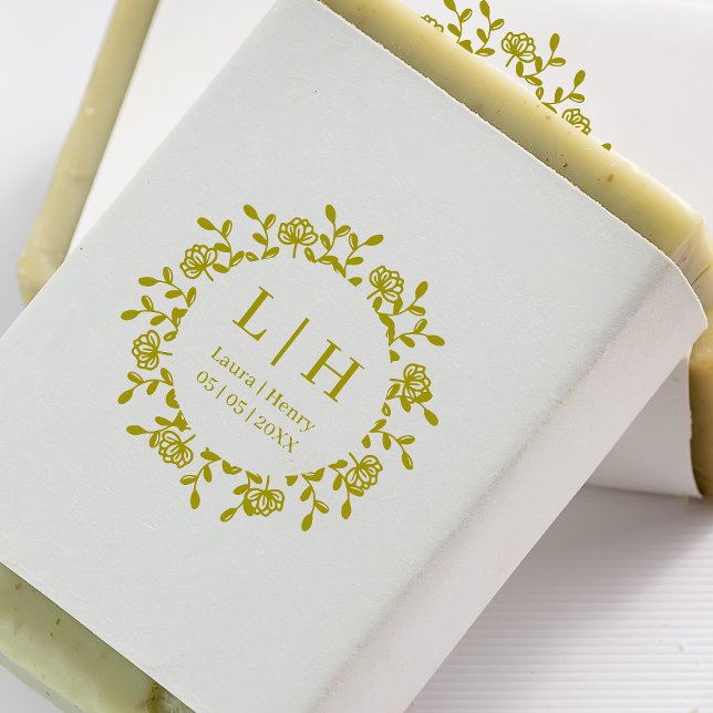 Wedding Floral Garland Boho Style Initials Design Rubber Stamp (Creator Uploaded)