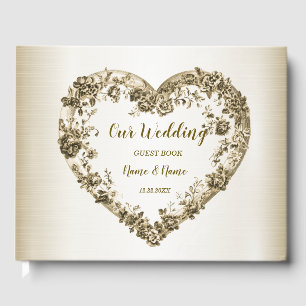 Wedding Floral Golden Ornate Heart Frame Elegant Guest Book