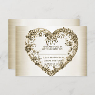 Wedding Floral Golden Ornate Heart Frame Elegant RSVP Card