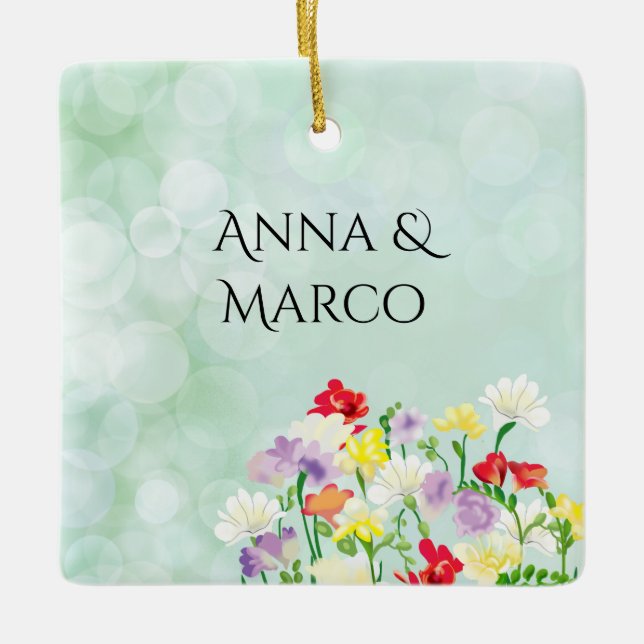 Wedding floral invitation ceramic ornament (Front)