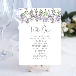 Wedding Floral Lilac Calligraphy Table Number