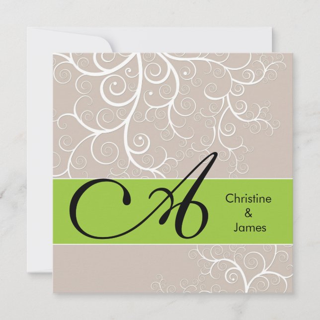 Wedding floral monogram names invitation (Front)