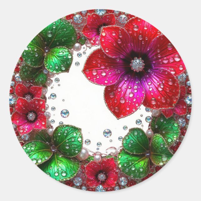 Wedding Floral Ornament Classic Round Sticker (Front)
