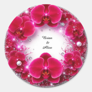 Wedding Floral Ornament With Red Flowers Classic Round Sticker