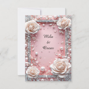 Wedding Floral Pink Roses Pearl Gemstone 👑🌸💍✨ Invitation