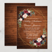 Wedding Floral Rustic Wood Geometric Gold Frame