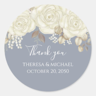 Wedding Floral Thank You Elegant Watercolor Rose  Classic Round Sticker