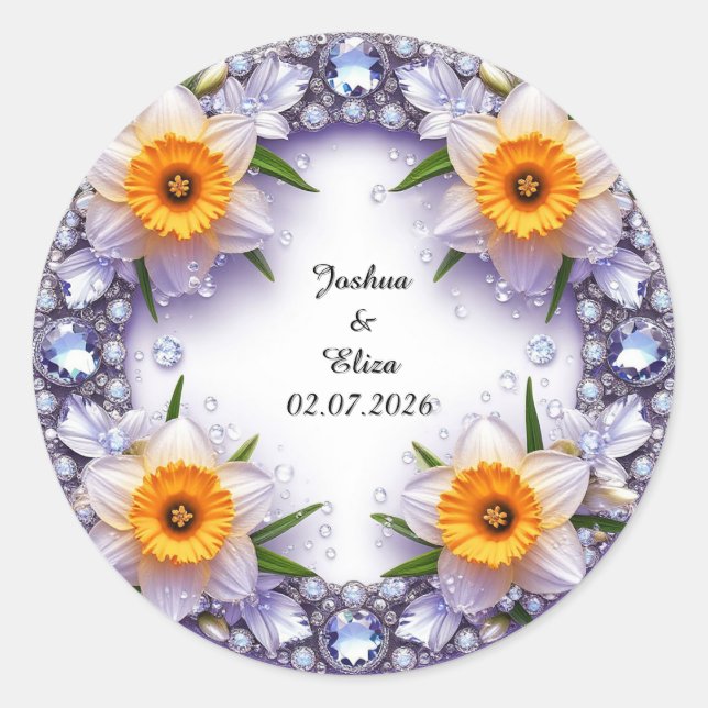 Wedding Floral Wreath Classic Round Sticker (Front)