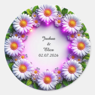 Wedding Floral Wreath Classic Round Sticker