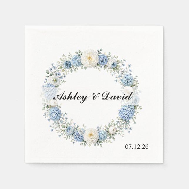Wedding Floral Wreath Paper Napkins (Front)