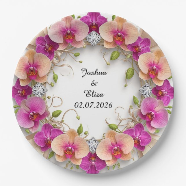 Wedding Floral Wreath Paper Plate (Front)