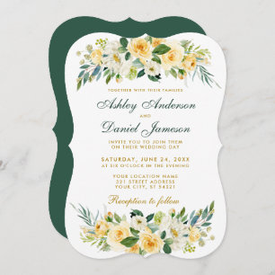 Wedding Floral Yellow Gold White Green Invitation