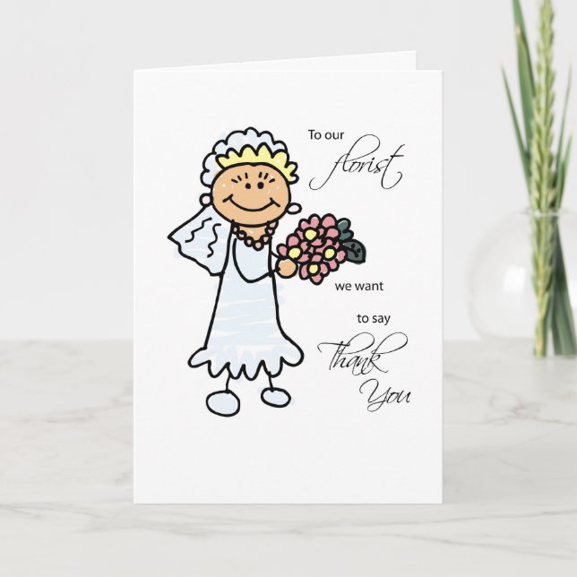 Wedding Florist, Thank You, Stick Figures Bride You Card (Front)