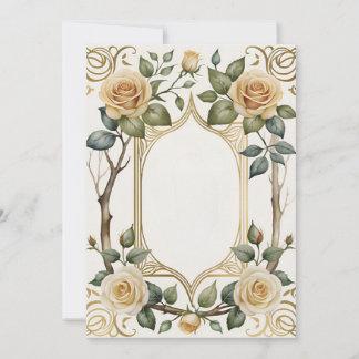 wedding flower and gold frame invitation