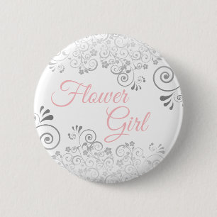 Wedding Flower Girl Button Pink & Grey