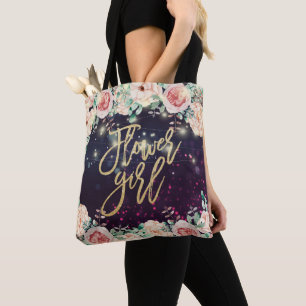Wedding Flower Girl Floral Purple Sparkle Lights Tote Bag