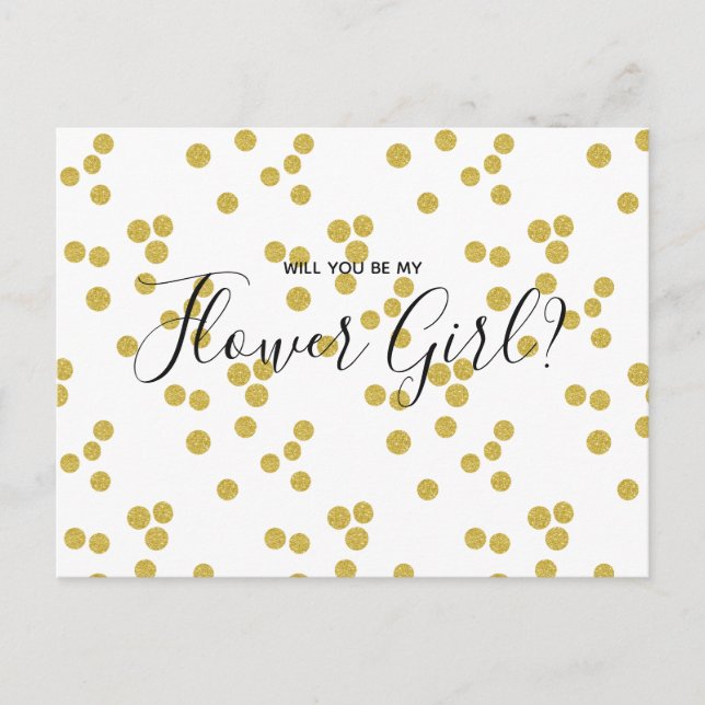 Wedding Flower Girl Gold Confetti Script Postcard (Front)