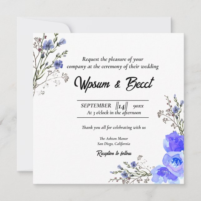 Wedding Flower Square Card Holiday Card Vector (Front)