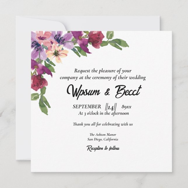 Wedding Flower Square Card Invitation Card Vector (Front)