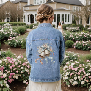 Wedding Flowers Bells Pink Blue Ribbons Beautiful Denim Jacket