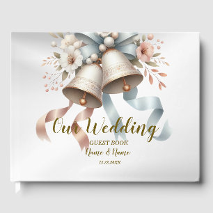Wedding Flowers Bells Pink Blue Ribbons Beautiful Guest Book